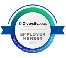 Diversity Jobs employer member badge with blue ribbon